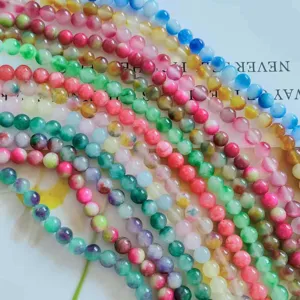 Colorful Chalcedony Gemstone Loose Beads Round Stone Beads For DIY Bracelet Jewelry Making Accessories