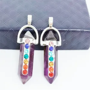 Colgante De Pilar Hexagonal De Cristal Natural Con Collar De Joyería Chakra De Estrás Colorido