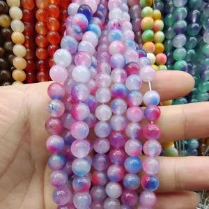 Colorful chalcedony loose beads dual-color gemstone round beads for DIY bracelet jewelry making