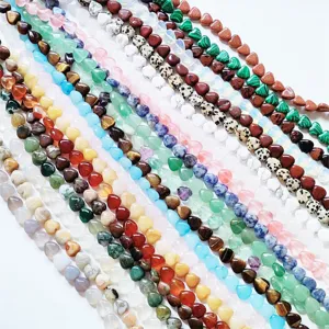 Natural Stone Heart Loose Beads Crystal Agate Love Bead For Necklace Earrings DIY Jewelry Making Craft Accessories