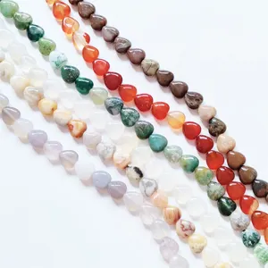 Natural stone heart shaped loose beads crystal agate DIY jewelry accessories for earrings