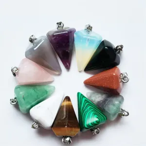 Pendolo in cristallo naturale ciondolo conico esagonale, accessorio collana di pietra preziosa.