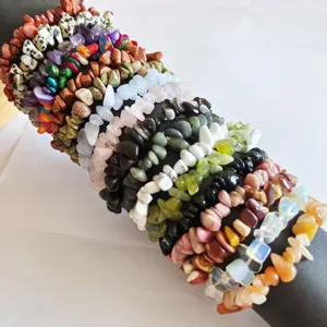 Natural crystal chip bracelet, 5-8mm irregular stone elastic beaded fashion jewelry for women
