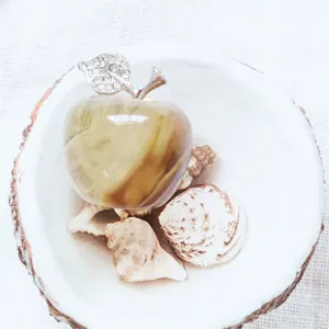 Crystal stone apple ornament with rhinestone leaf, perfect home decor gift for peace.
