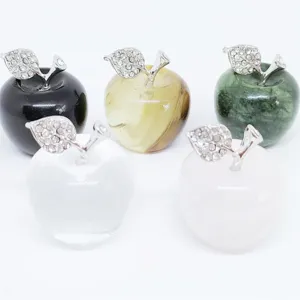Natural crystal stone apple ornament set, carved gemstone peace apple for Christmas gift decor.