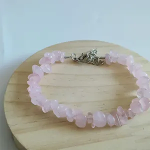 Natural Rose Quartz Chip Bracelet Irregular Crystal Stone Jewelry with Lobster Clasp