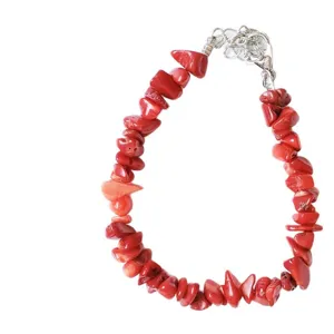 Women red irregular stone chip bracelet with lobster clasp and extension chain main view