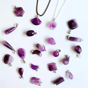 Natuurlijke Amethyst Hanger Steen Onregelmatige Druppel Maan Ster Vorm Bedel DIY Sieraden Ketting Hanger Accessoires
