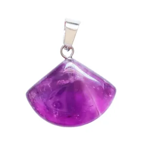 Natuurlijke Amethist Hanger Waaiervormige Kristal Ketting Paarse Edelsteen Sieraad Accessoire