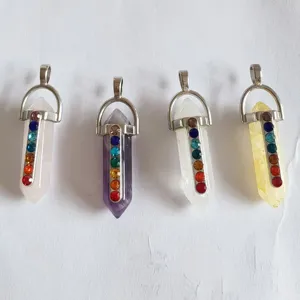 Colgante de Columna Hexagonal de Piedra Natural Cristal Strass Collar Colgante Colorido para Mujer Joyería de Moda Regalo