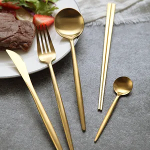 304 Edelstahl Geschirr Abendessen Messer Gabel Löffel Stäbchen Modern Minimalistisch Küche Essbesteck Set