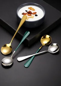Cuillères à soupe rondes en acier inoxydable et cuillères à dessert créatives et jolies.