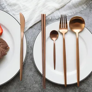 304 Edelstahl Besteck Set Roségold westliche Essbesteck Messer Gabel Löffel und Stäbchen