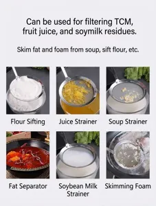 Détail d'écumoire à mailles fines en acier inoxydable pour le filtrage cuisine multifonction.