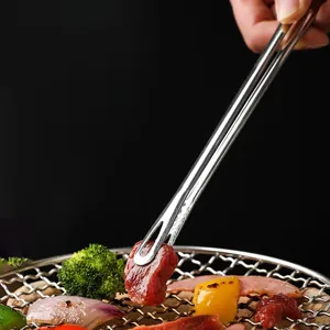 Stainless steel Korean barbecue tongs, long handle steak food clip for restaurant buffet BBQ.