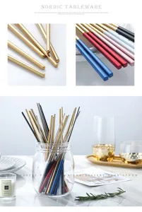 Nordic style stainless steel chopsticks set, 304 metal square chopsticks for kitchen home.