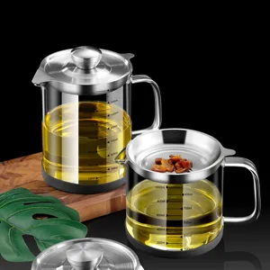 Clear Glass Oil Dispenser Pot With Stainless Steel Filter And Scale Kitchen Oil Storage Container For Home Cooking