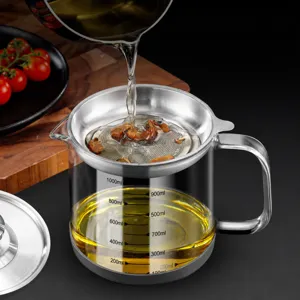 Glass oil filter pot with stainless steel mesh for kitchen home cooking oil container storage
