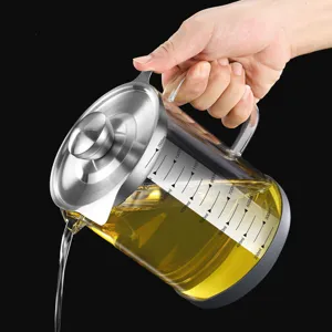 Glass oil dispenser bottle for kitchen, 1500ml large capacity cooking oil container with scale.