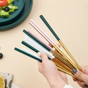 Portuguese 304 Stainless Steel Chopsticks Household Anti Slip Square Chopsticks Silver Gold Chopsticks Set Kitchen Tableware