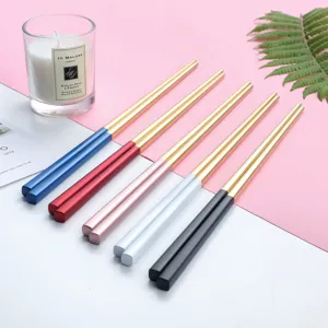 Stainless steel chopsticks set metal square reusable chopsticks kitchen tableware set