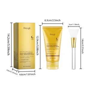 Dimensiones detalladas de la mascarilla peel-off de cúrcuma HOYGI con aplicador