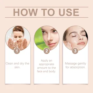 Skin tightening essence stick usage guide detail showing clean, apply and massage steps.
