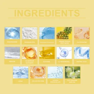 Detailed ingredients chart showing active components like niacinamide and glycerin for skincare.