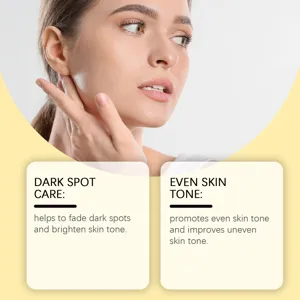 Close-up detail showcasing facial skin care benefits, dark spot fading and even tone effect.