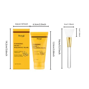 Masque de nuit au curcuma Hoygi vue détaillée avec dimensions, tube de soin 75g.