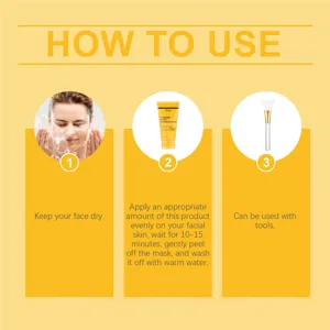 Graphique de détail montrant l'utilisation du masque peel-off au curcuma avec un pinceau.
