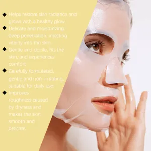 Close-up detail of facial mask application, showing smooth texture and hydrating skin care effect.
