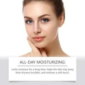 Hydrating facial cream detail showcasing all-day moisturizing and skin firming benefits.