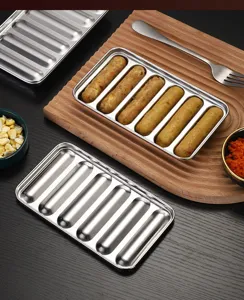 Stainless steel sausage mold detail view, perfect for making homemade hot dogs and baby complementary food.
