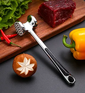 Edelstahl Fleischklopfer Hammer mit doppelseitigem Kopf für Steak und Schnitzel.