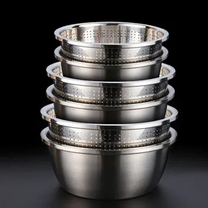 Set colino e ciotola mescolatrice in acciaio inox, bacinelle da cucina impilabili.