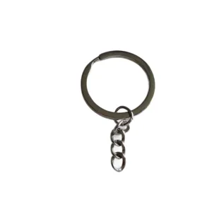 Silver flat key ring with four link chain metal diy keychain craft making accessory part