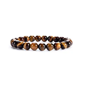 Natural yellow tiger eye gemstone bracelet single circle beaded crystal jewelry for men and women