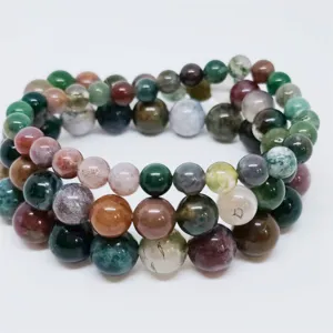 Natural colorful Indian agate round bead handmade bracelet gemstone jewelry multi color stackable smooth