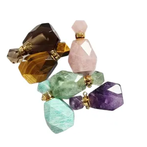 Pendentifs flacon de parfum en pierre précieuse de cristal naturel, collier de lithothérapie