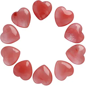 Natural crystal pink heart stone ornament 25mm unholed gemstone peach decoration gift