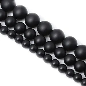 Perline di vetro opaco nero sfuse per creazione gioielli fai da te, perline rotonde accessori.