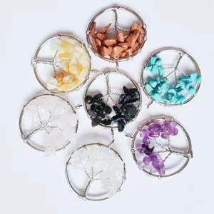Natural crystal stone wire wrapped tree of life pendant healing chakra necklace jewelry