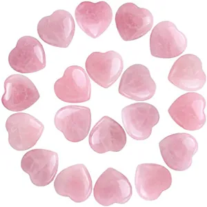 25mm Natural Rose Quartz Crystal Heart Figurine Polished Gemstone Love Gift Home Decor