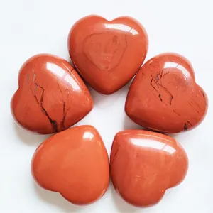 Natural red jasper crystal heart palm stones polished pocket healing stones set of 5