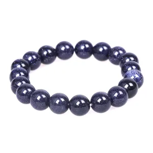 Natural starry blue sandstone beaded single-circle bracelet for men and women couple jewelry