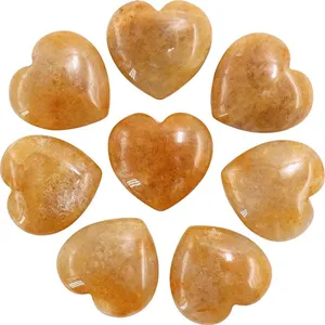 Natural yellow crystal heart shaped gemstone undrilled pocket stones crystal decor healing gift