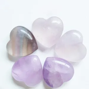 Natural crystal heart gemstone pocket stone healing quartz love decor gift polished smooth.