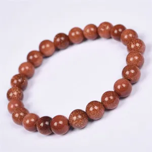 Natural gold sand stone beaded bracelet single circle couple fashion jewelry for women men
