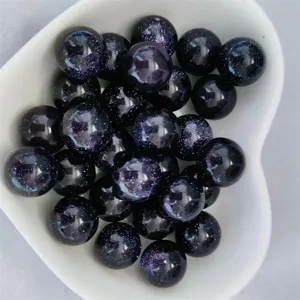 Blue goldstone round loose beads for DIY jewelry making, polished gemstone accessories.